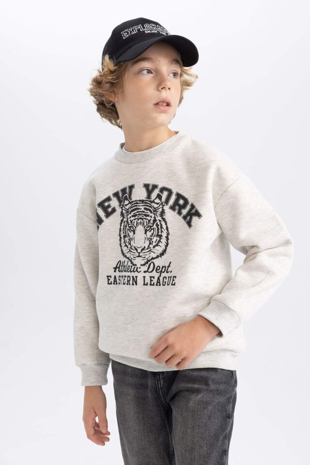 Erkek Çocuk  Bisiklet Yaka Baskılı Sweatshirt