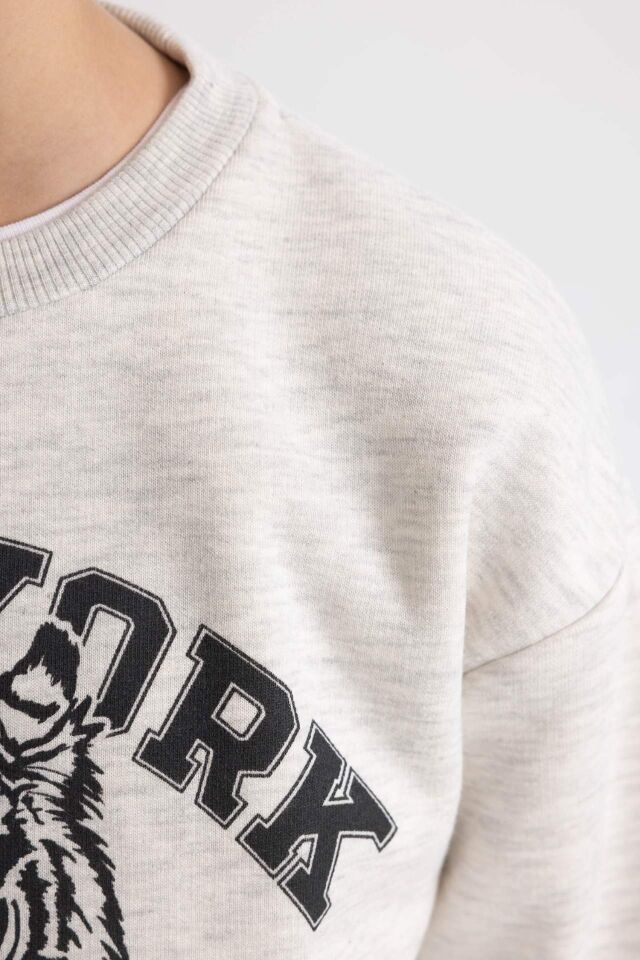 Erkek Çocuk  Bisiklet Yaka Baskılı Sweatshirt