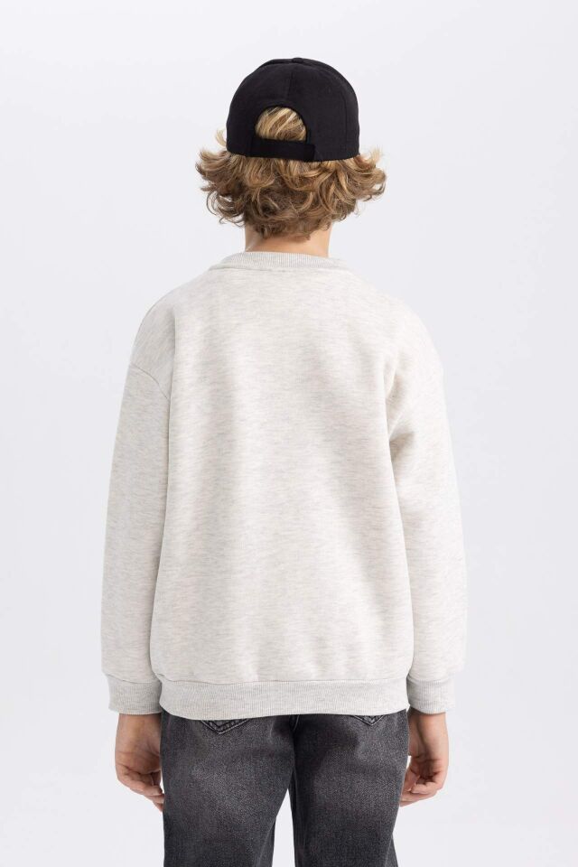 Erkek Çocuk  Bisiklet Yaka Baskılı Sweatshirt