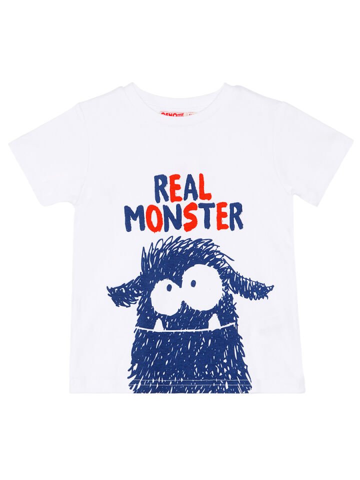 Canavar Cepli Erkek Çocuk T-shirt Kapri Şort Takım 3 Y - Beyaz Gri Mavi