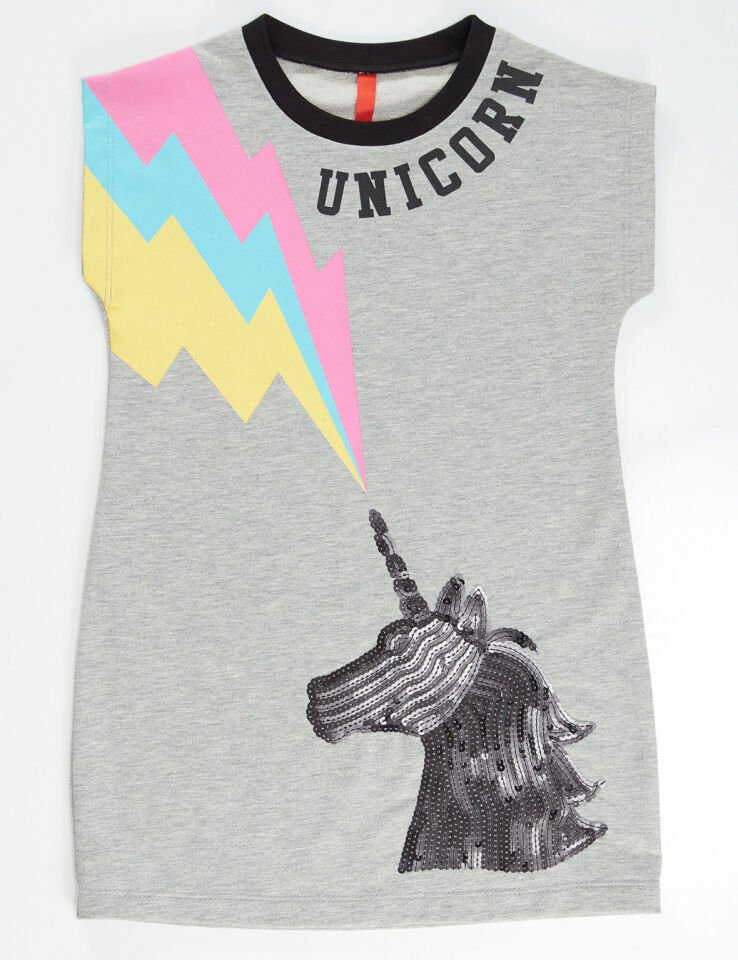 Gri Unicorn Kız Çocuk Elbise
