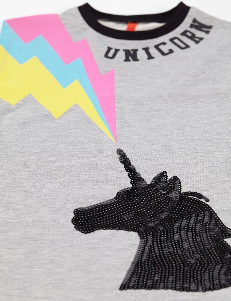 Gri Unicorn Kız Çocuk Elbise