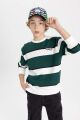 Erkek Çocuk Oversize Geniş Kalıp Bisiklet Yaka Çizgili Sweatshirt