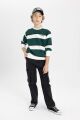 Erkek Çocuk Oversize Geniş Kalıp Bisiklet Yaka Çizgili Sweatshirt