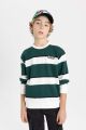 Erkek Çocuk Oversize Geniş Kalıp Bisiklet Yaka Çizgili Sweatshirt