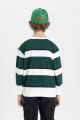 Erkek Çocuk Oversize Geniş Kalıp Bisiklet Yaka Çizgili Sweatshirt