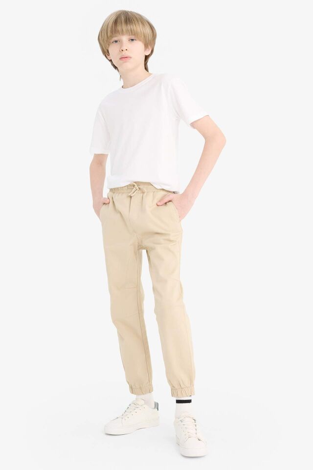 Erkek Çocuk Lastikli Paça Basic Düz Gabardin Jogger Pantolon