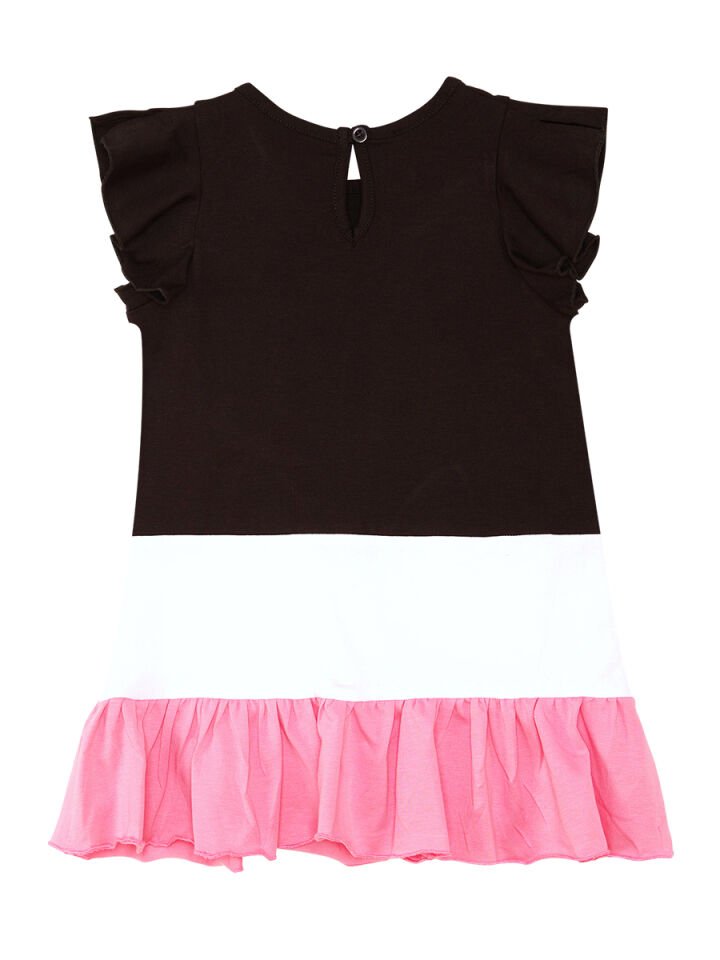 Beyaz Kedi Fırfırlı Kız Çocuk Elbise 7 Y - Siyah, Pembe