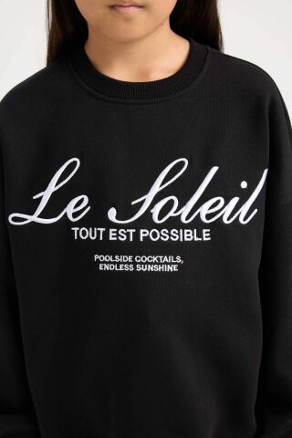 Kız Çocuk Oversize Geniş Kalıp Bisiklet Yaka Baskılı Sweatshirt
