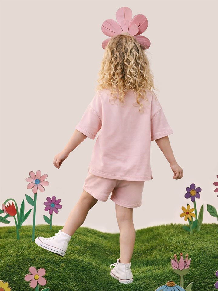 Oversize Pembe Kız Çocuk T-shirt Şort Takım