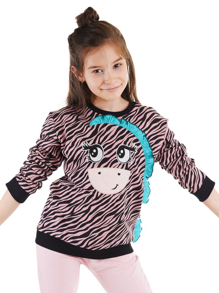 Zebra Kız Çocuk Sweatshirt 8 Y - Pembe, Siyah