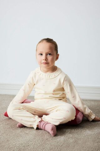 Kız Bebek Pijama Takımı Gökkuşağı Baskılı Uzun Kollu Üst Beli Lastikli Uzun Alt