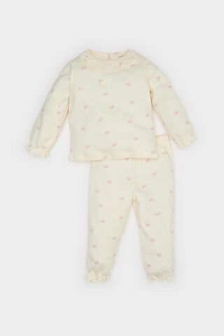 Kız Bebek Pijama Takımı Gökkuşağı Baskılı Uzun Kollu Üst Beli Lastikli Uzun Alt