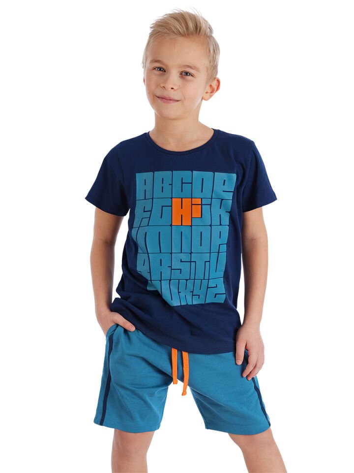 Alfabe Erkek Çocuk T-shirt Şort Takım 10 Y - Lacivert, Mavi