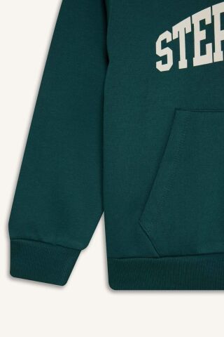 Erkek Çocuk Kapüşonlu Baskılı Cepli Kalın Sweatshirt