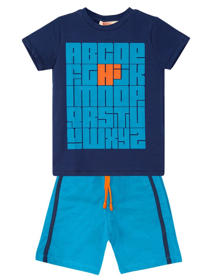 Alfabe Erkek Çocuk T-shirt Şort Takım 4 Y - Lacivert, Mavi