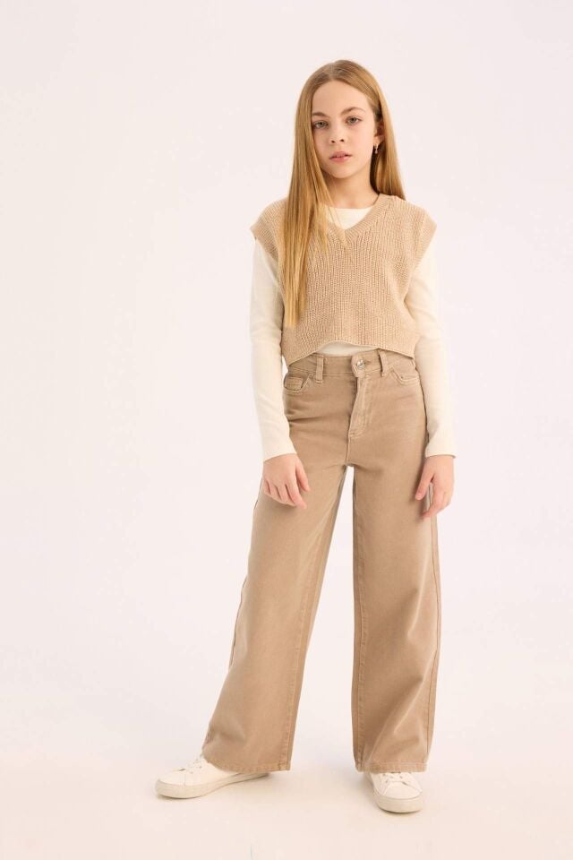 Kız Çocuk Wide Leg Geniş Paça Pamuklu Pantolon