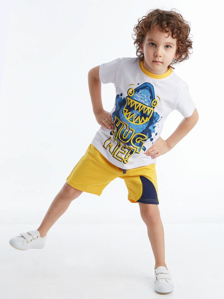 Hug Shark Erkek Çocuk T-shirt Şort Takım 6 Y - Sarı Beyaz