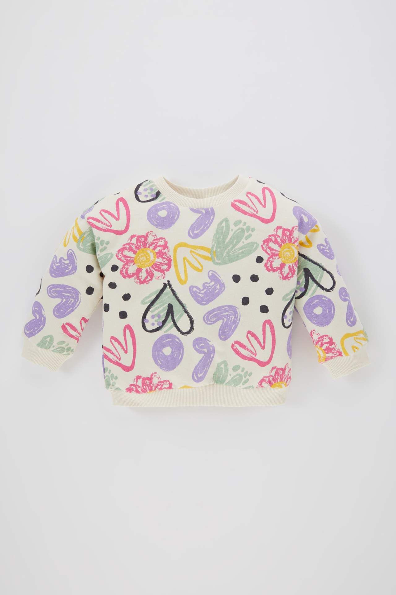 Kız Bebek Desenli Bisiklet Yaka Sweatshirt
