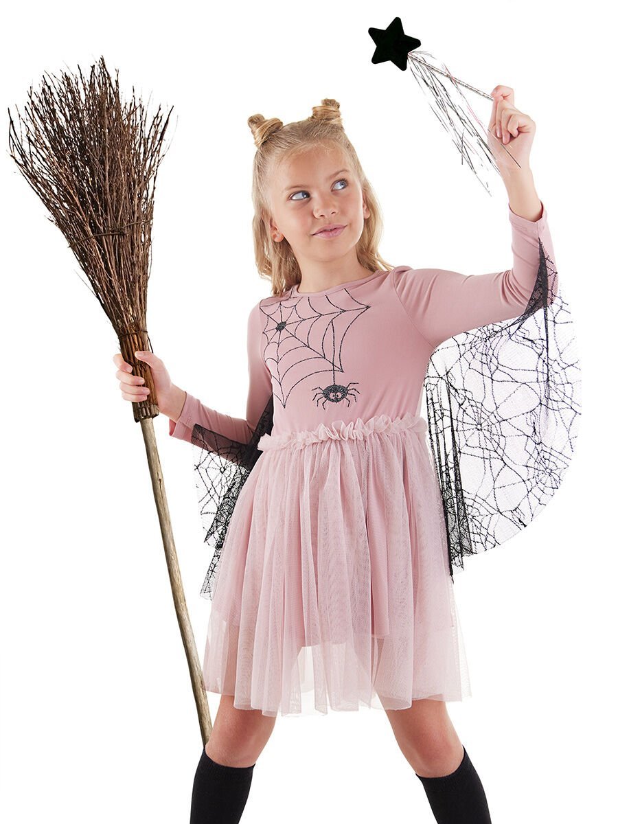 Halloween Örümcek Pembe Tüllü Kız Çocuk Elbise 4-5 Y - Pembe