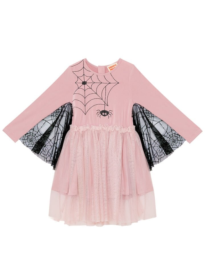 Halloween Örümcek Pembe Tüllü Kız Çocuk Elbise 4-5 Y - Pembe