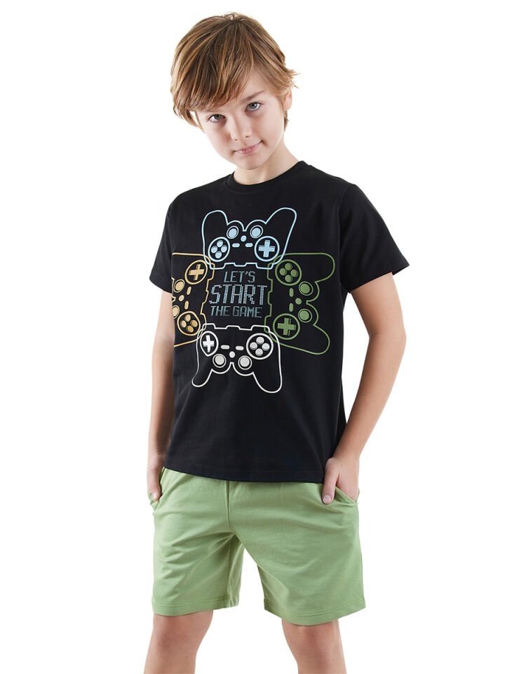 Start Game Erkek Çocuk T-shirt Şort Takım 7 Y - Siyah