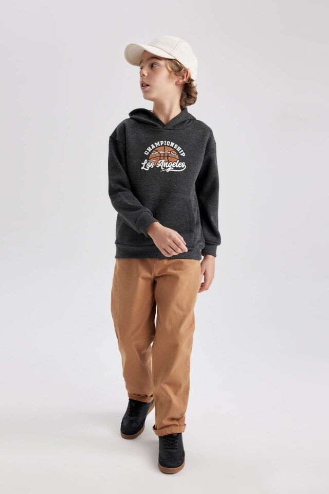 Erkek Çocuk Baskılı Kanguru Cepli Kapüşonlu Sweatshirt