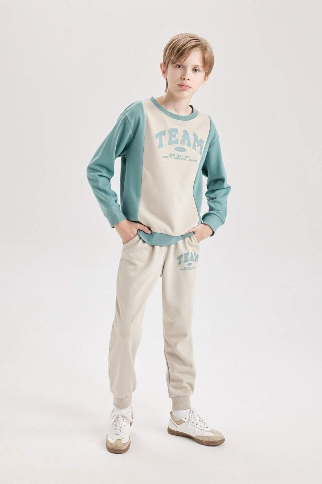 Erkek Çocuk 2'li Takım Kalın Bisiklet Yaka Sweatshirt Beli Lastikli Jogger Eşofman Altı