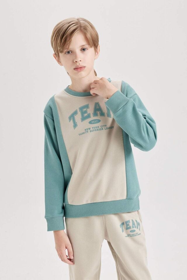 Erkek Çocuk 2'li Takım Kalın Bisiklet Yaka Sweatshirt Beli Lastikli Jogger Eşofman Altı