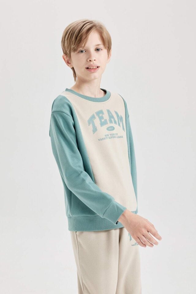 Erkek Çocuk 2'li Takım Kalın Bisiklet Yaka Sweatshirt Beli Lastikli Jogger Eşofman Altı