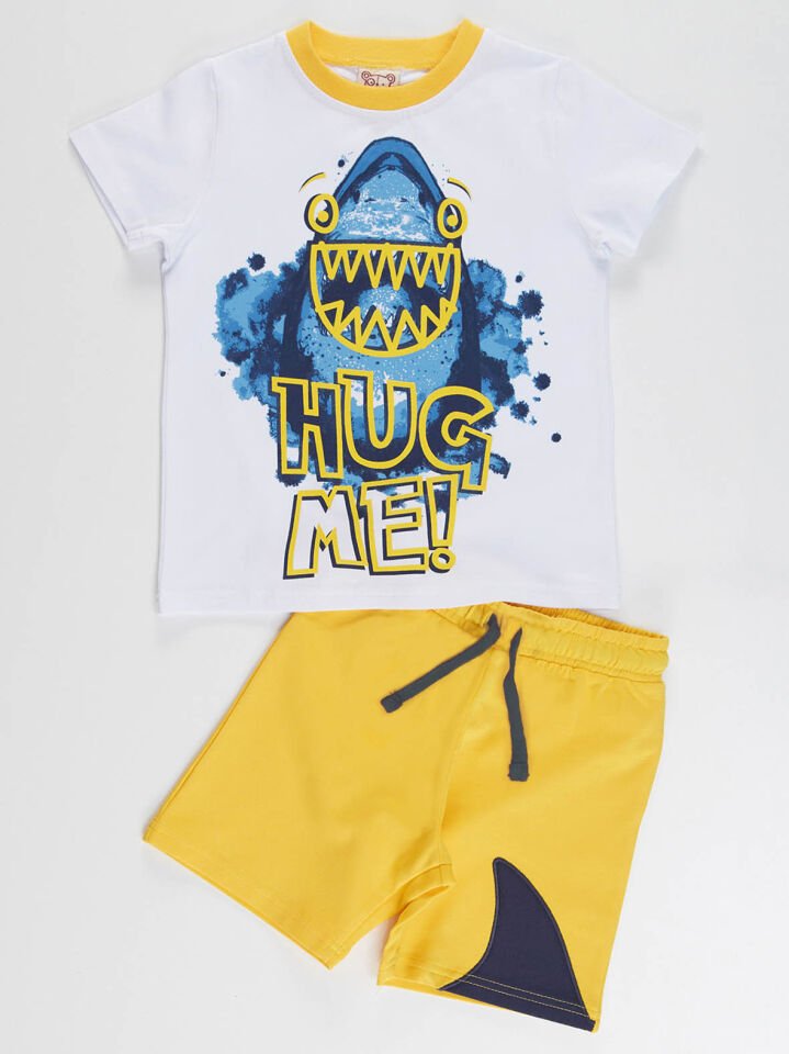 Hug Shark Erkek Çocuk T-shirt Şort Takım 8 Y - Sarı Beyaz