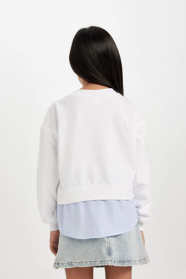 Kız Çocuk Relax Fit Bisiklet Yaka Etek Ucu Detaylı Sweatshirt