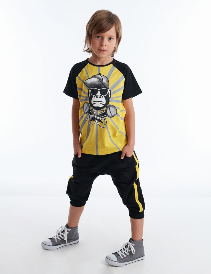 Dj Ape Erkek Çocuk T-shirt Kapri Şort Takım 5 Y - Sarı Siyah
