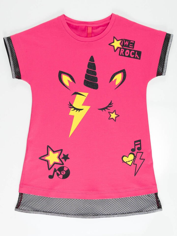 Unicorn Rock Fuşya Kız Çocuk Elbise