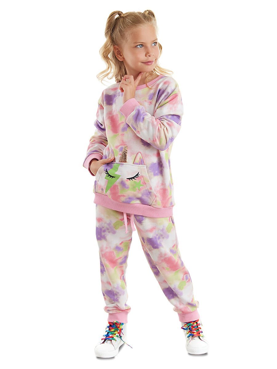 Unicorn Batik Desenli Kız Çocuk Eşofman Takım