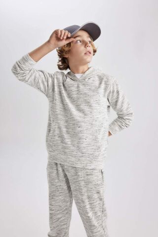Erkek Çocuk Kapüşonlu Sweatshirt 13/14 Yaş - Gri-GR499