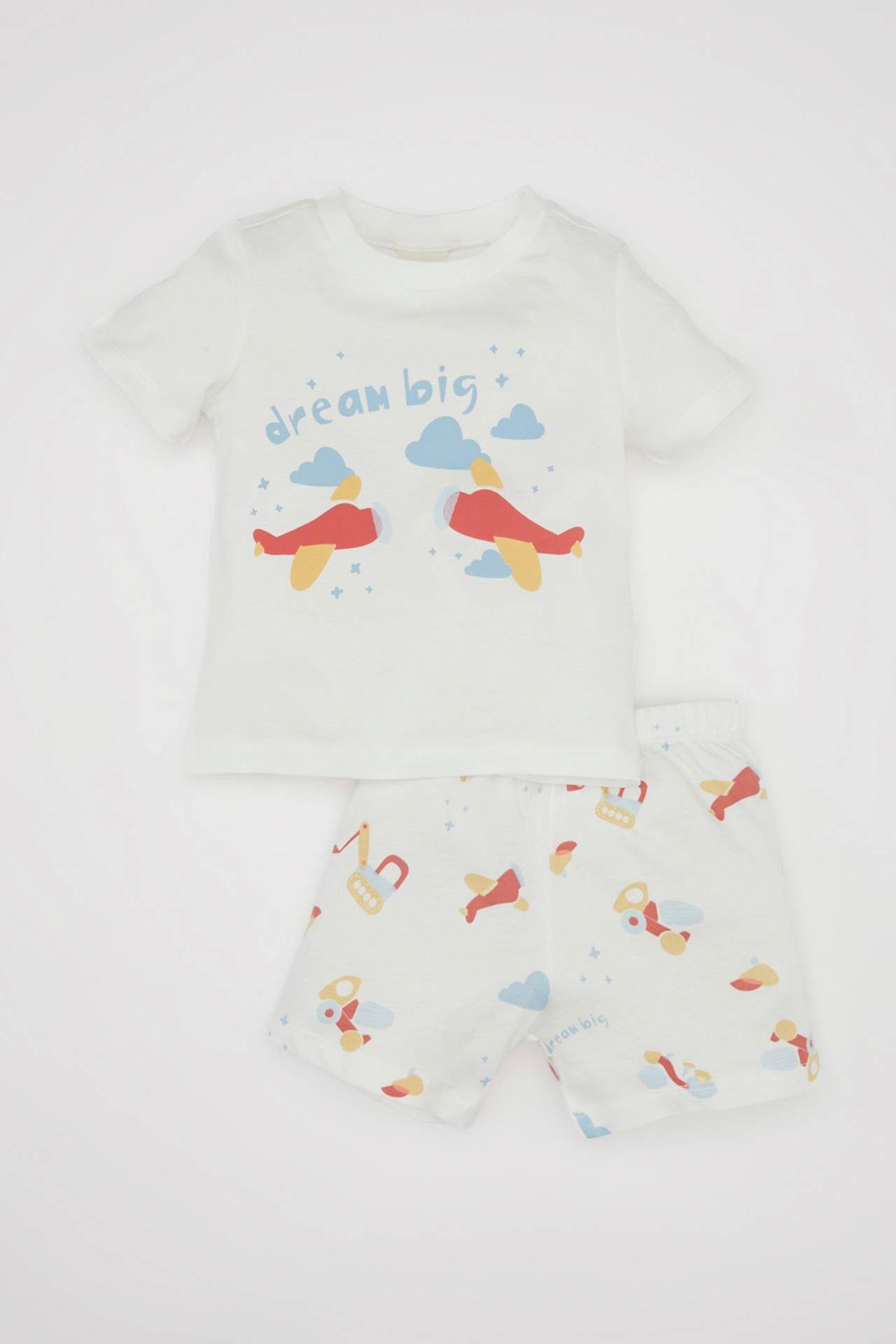 Erkek Bebek Pijama Takım Baskılı Penye Kısa Kollu Üst Beli Lastikli Şort