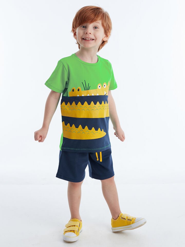 Sarmaşık Timsah Erkek Çocuk T-shirt Şort Takım 3 Y - Lacivert Yeşil