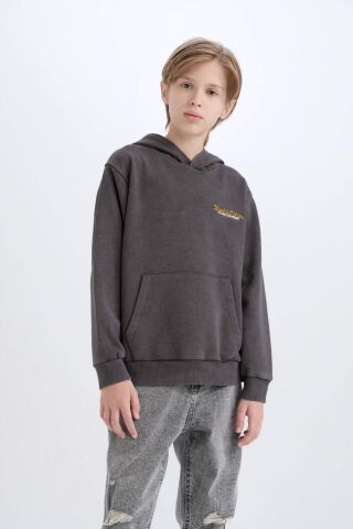 Erkek Çocuk Kapüşonlu Sırt Baskılı Sweatshirt
