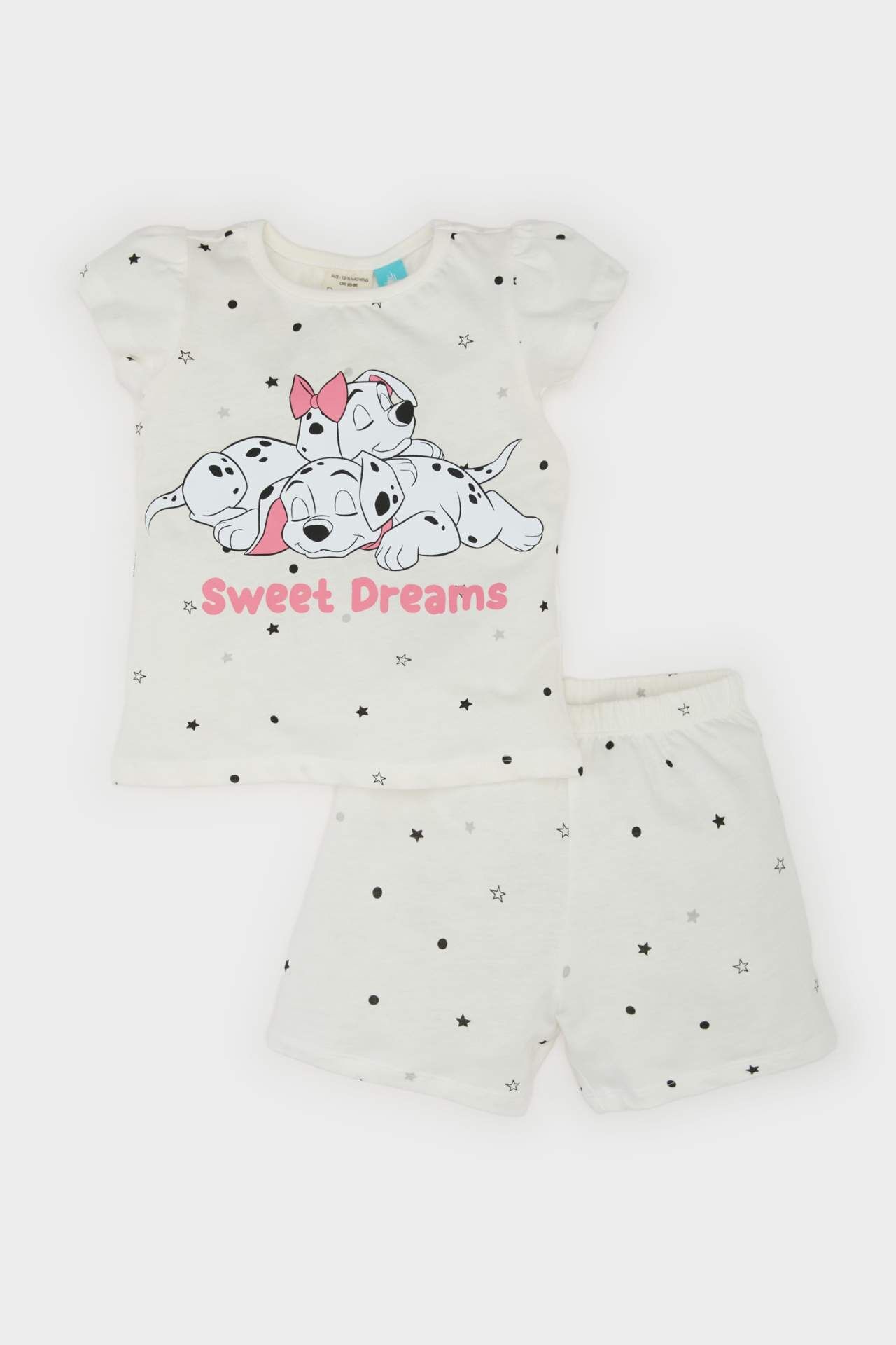 Kız Bebek 101 Dalmatians Pijama Takımı Kısa Kollu Penye Üst Beli Lastikli Şort
