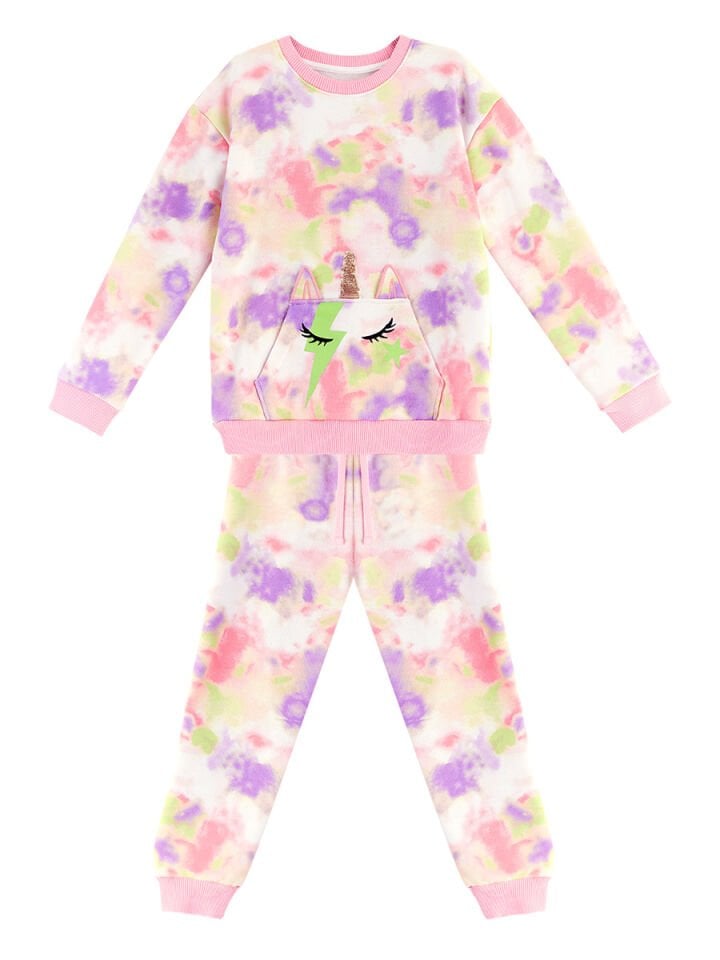 Unicorn Batik Desenli Kız Çocuk Eşofman Takım 5 Y - Pembe, Yeşil