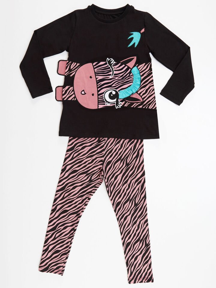 Zıpır Zebra Kız Çocuk Tunik Tayt Takım 3 Y - Pembe, Siyah