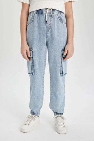 Erkek Çocuk Kargo Cepli Beli Bağcıklı Jogger Lastikli Paça Jean Pantolon