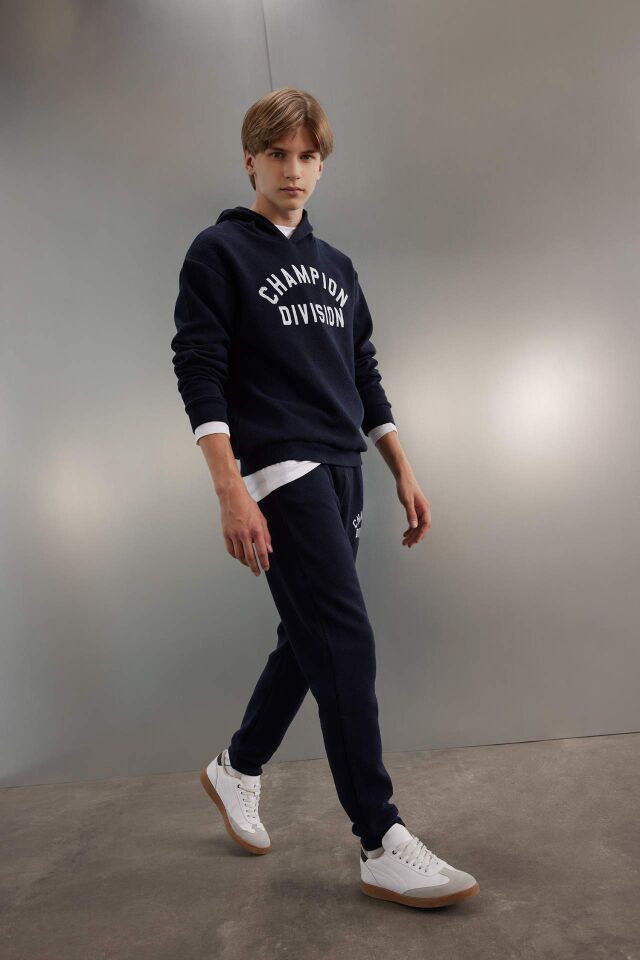 Erkek Çocuk 2'li Takım Kapüşonlu Baskılı Sweatshirt Üst Jogger Eşofman Altı