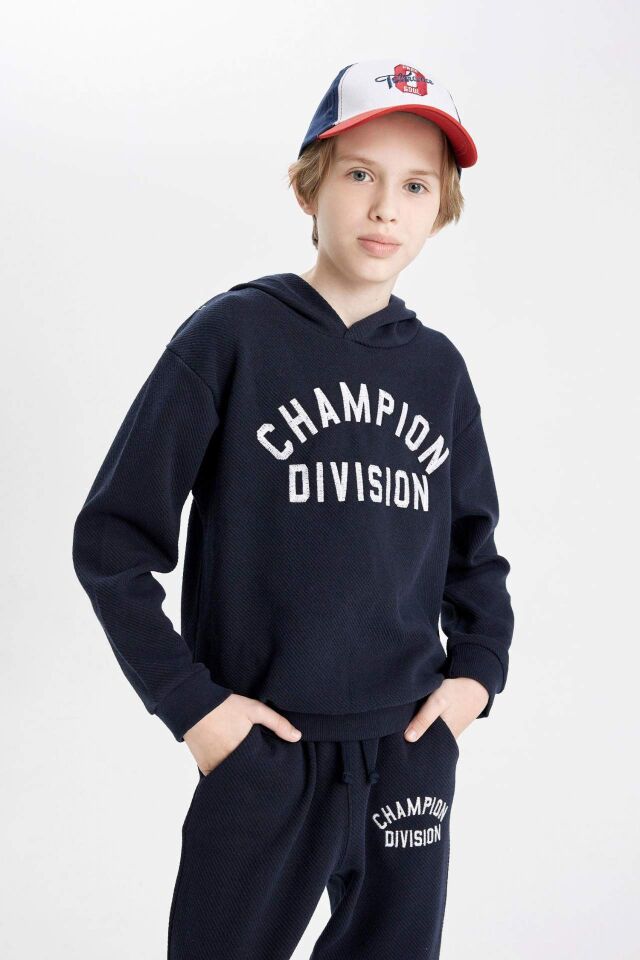 Erkek Çocuk 2'li Takım Kapüşonlu Baskılı Sweatshirt Üst Jogger Eşofman Altı