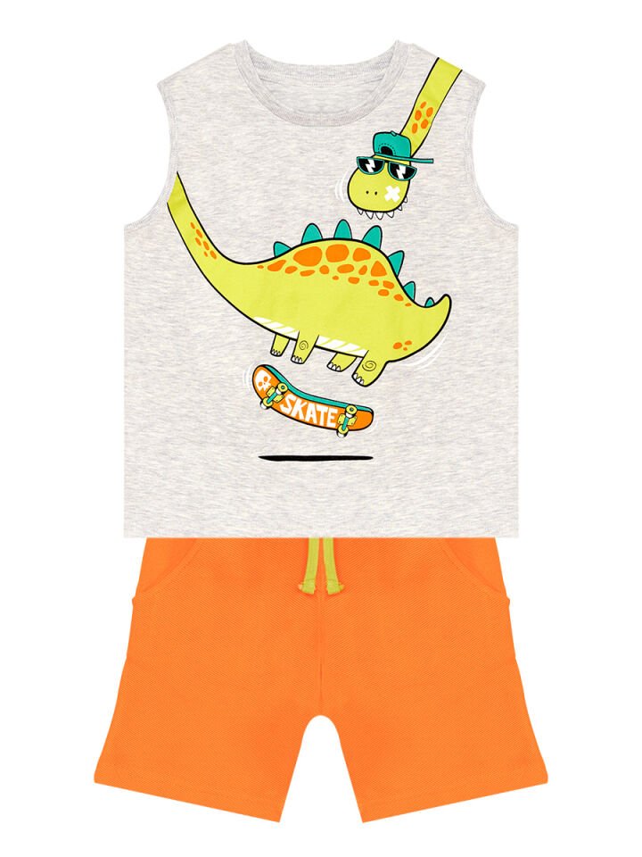 Kaykay Dino Erkek Çocuk T-shirt Şort Takım 2 Y - Turuncu