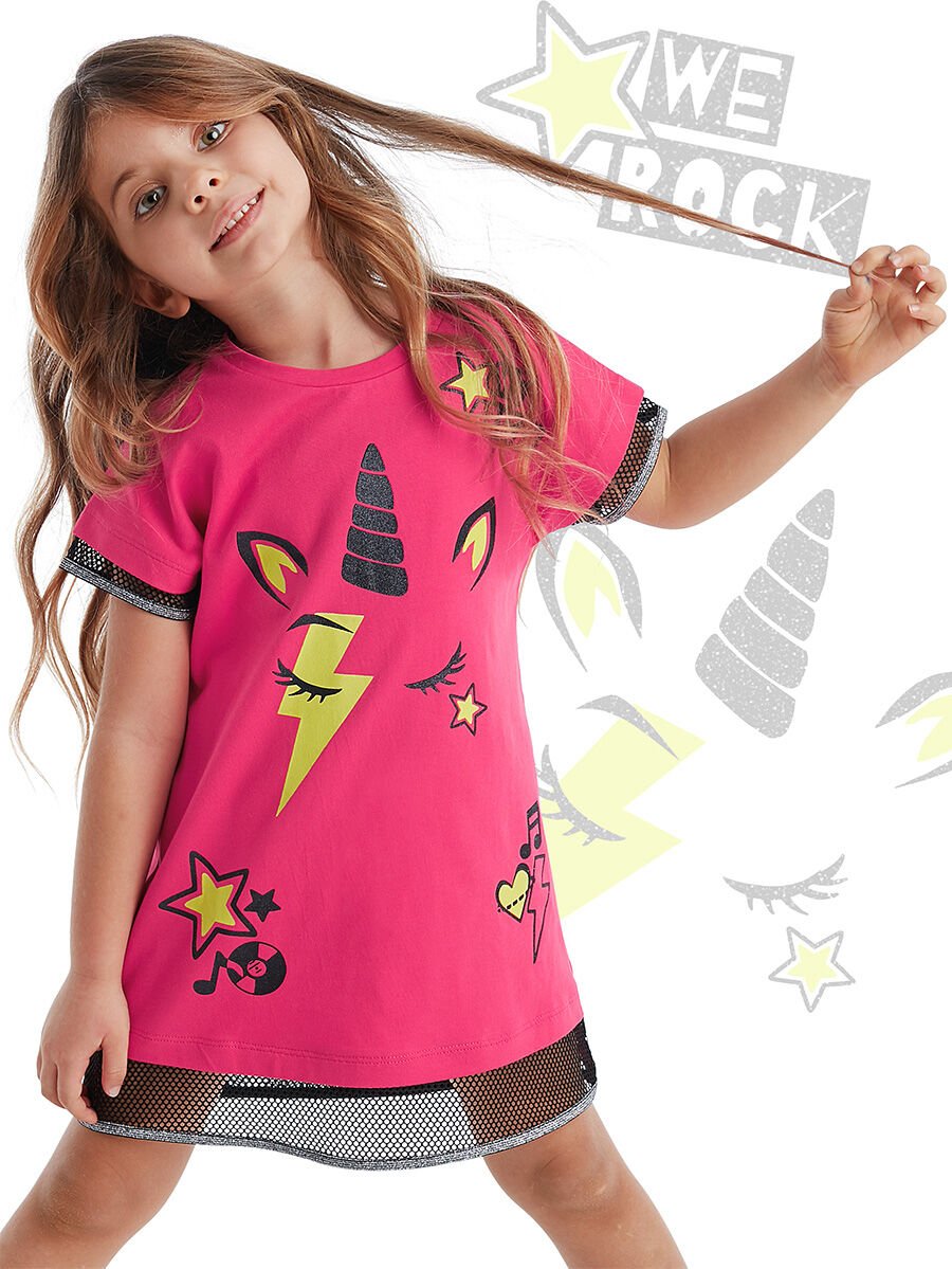 Unicorn Rock Fuşya Kız Çocuk Elbise 8 Y - Pembe