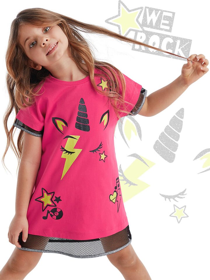 Unicorn Rock Fuşya Kız Çocuk Elbise 9 Y - Pembe