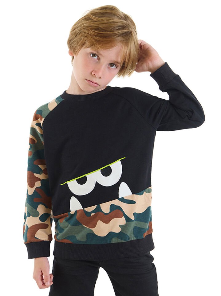 Kamuflaj Canavar Erkek Çocuk Sweatshirt 6 Y - Siyah
