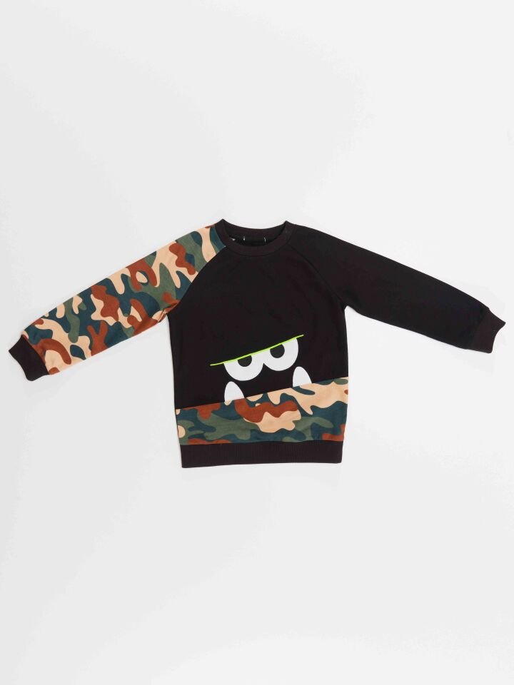 Kamuflaj Canavar Erkek Çocuk Sweatshirt 6 Y - Siyah